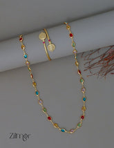 KY1011825 - Semi Precious Stone Long Necklace & Kaashu Bangle combo 1-Zilmor
